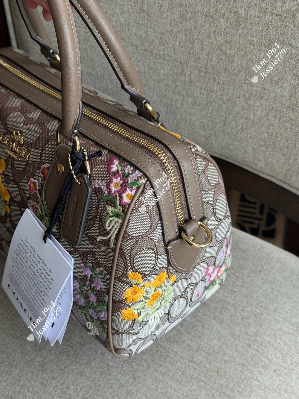 NWT!COACH Rowan Satchel Bag In Signature Jacquard With Floral Embroidery(CDZ01) - Picture 4 of 16